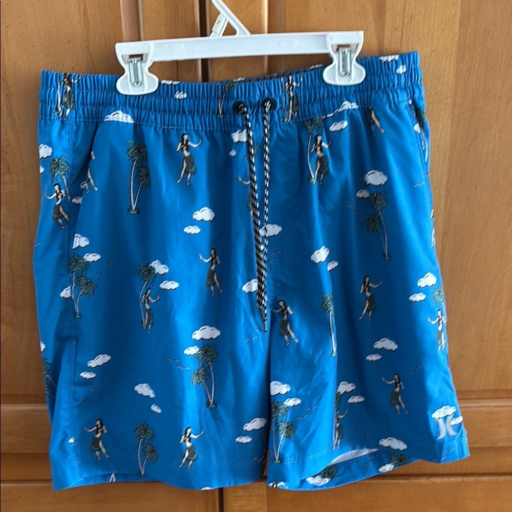 Hurley Blue Swim Shorts with Tropical Print